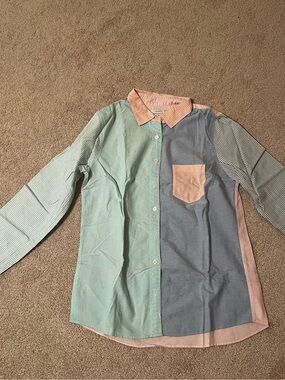 J. Crew Pastel Panel Button-Down Shirt - Mint, Slate & Blush